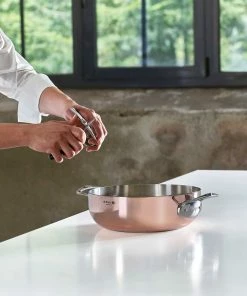 De Buyer Inocuivre Copper Saute Pan With Stainless Steel Handle And Lid 28cm