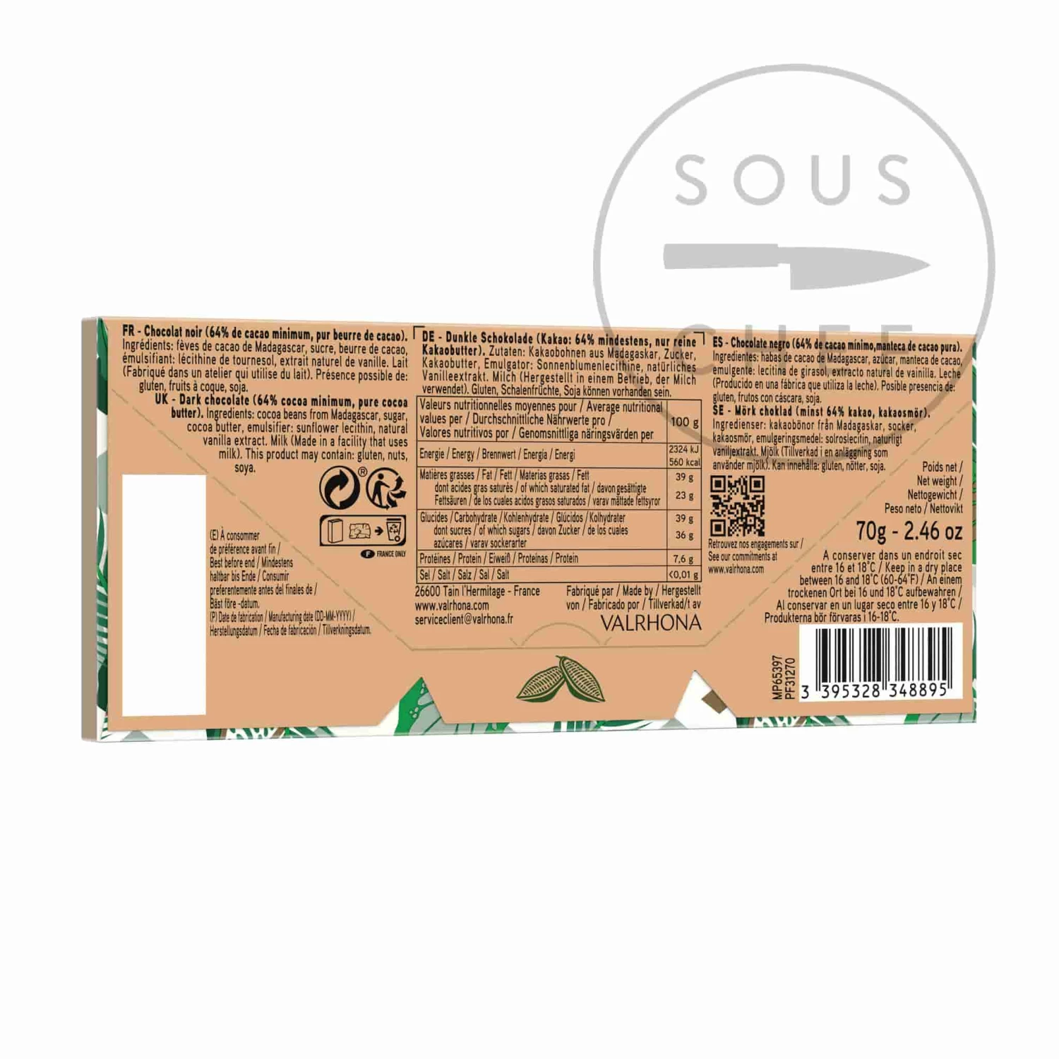 Ingredients Valrhona Dark Manjari 64% Dark Chocolate Bar 70g 4 Ingredients Valrhona Dark Manjari 64% Dark Chocolate Bar 70g