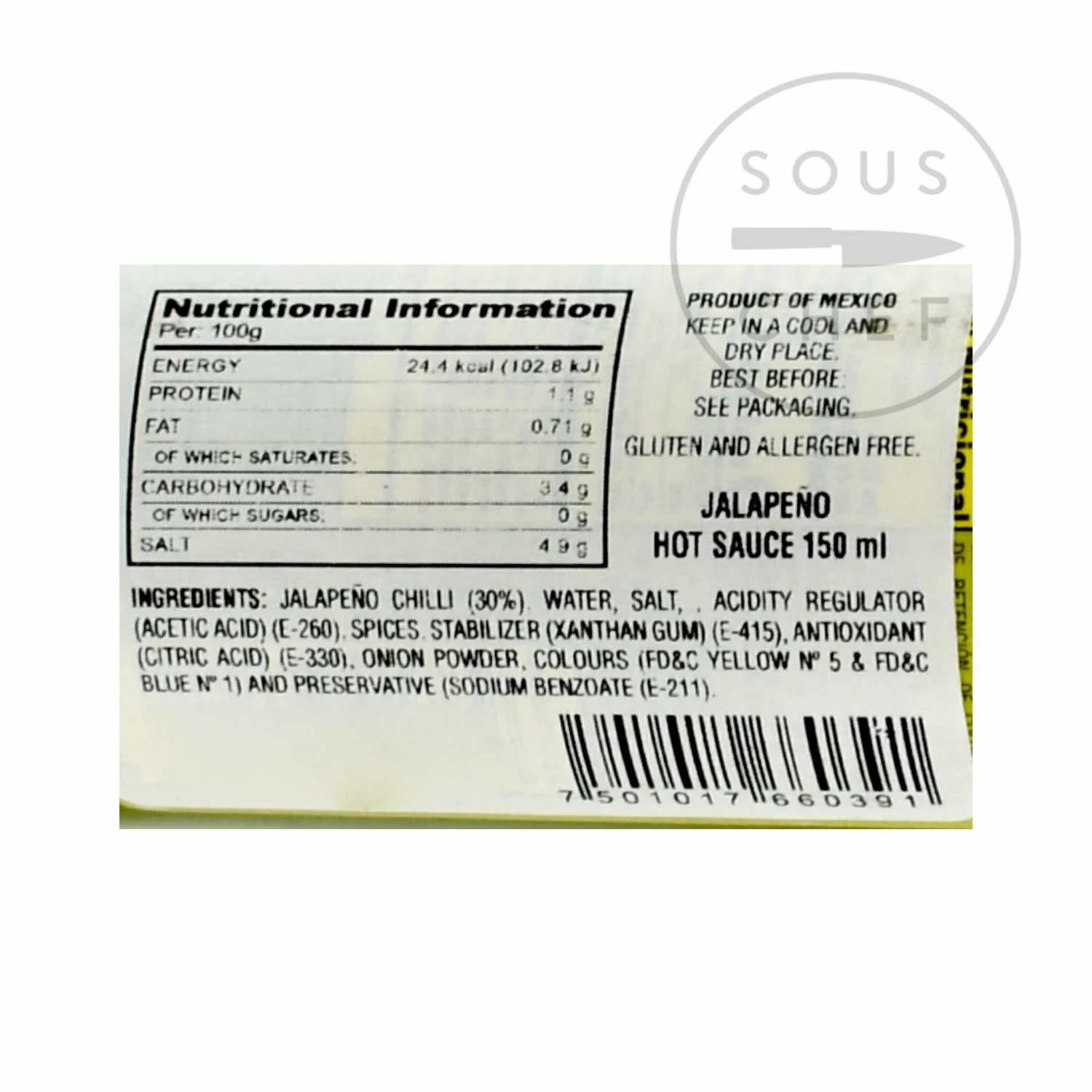Ingredients El Yucateco Jalapeño Sauce 150ml 4 Ingredients El Yucateco Jalapeño Sauce 150ml