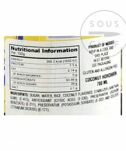 Ingredients El Yucateco Coconut Flavour Horchata 700ml 5 Ingredients El Yucateco Coconut Flavour Horchata 700ml