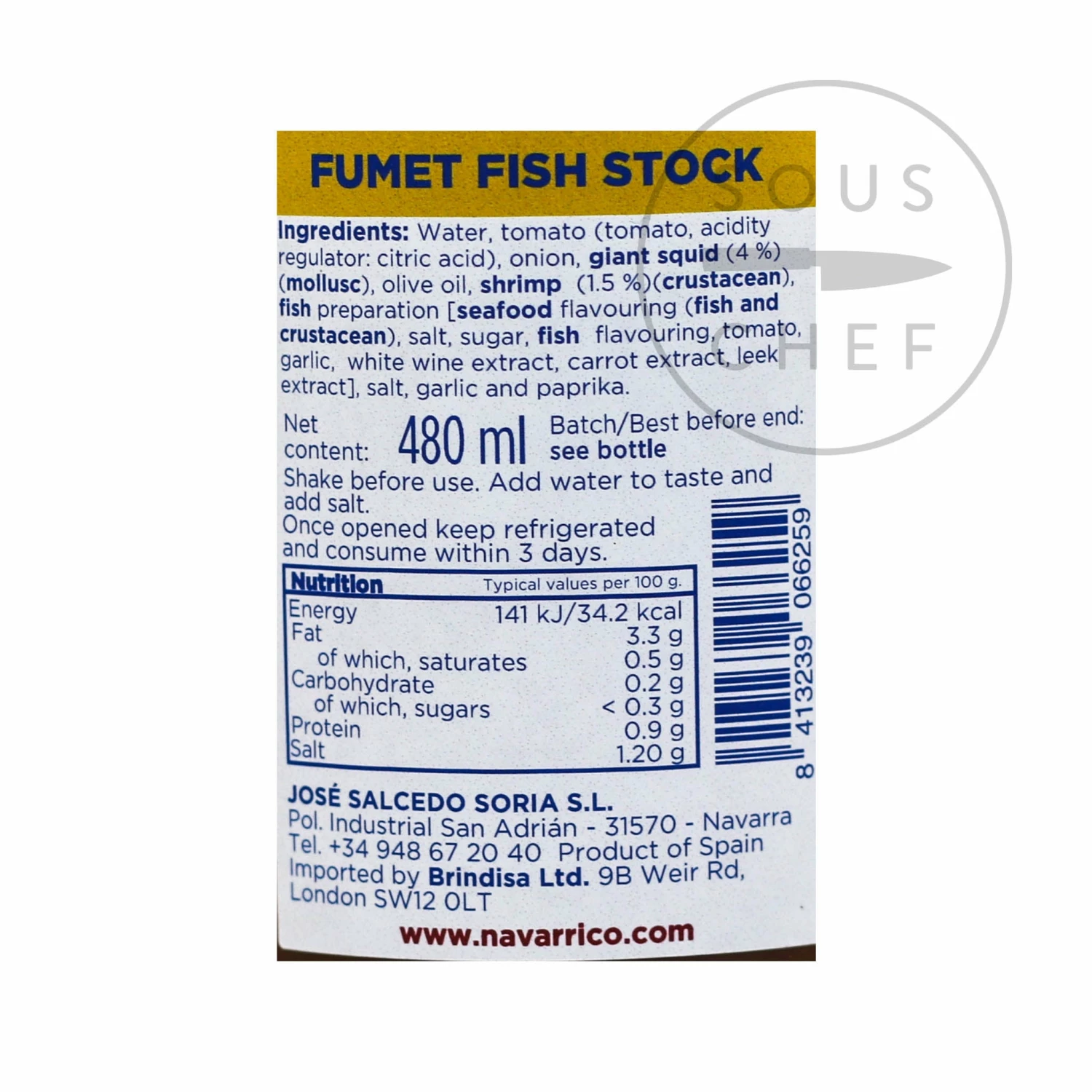 Navarrico Fumet Fish Stock 480ml Ingredients 4 Navarrico Fumet Fish Stock 480ml Ingredients