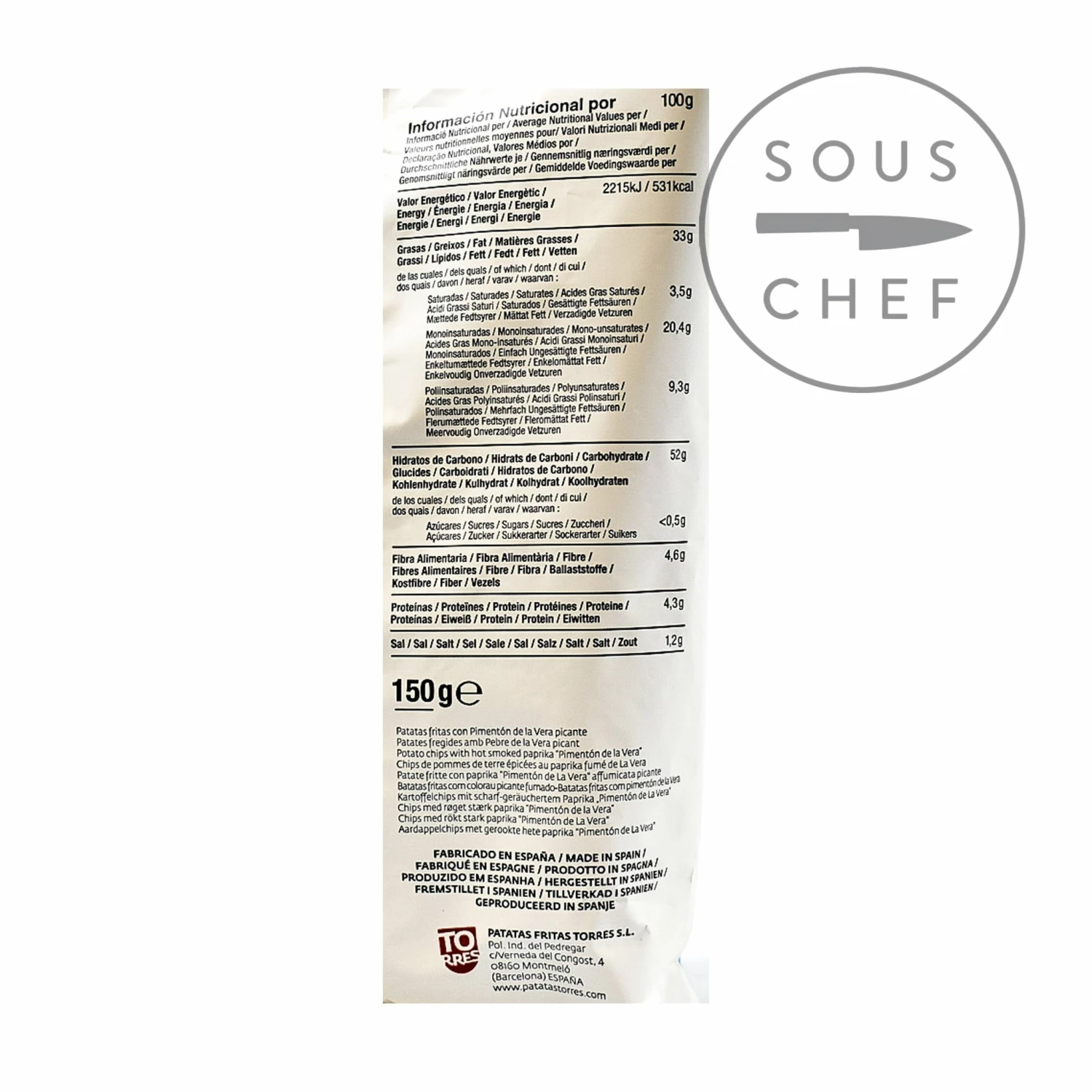 Torres Smoked Paprika Crisps 150g Ingredients 5 Torres Smoked Paprika Crisps 150g Ingredients