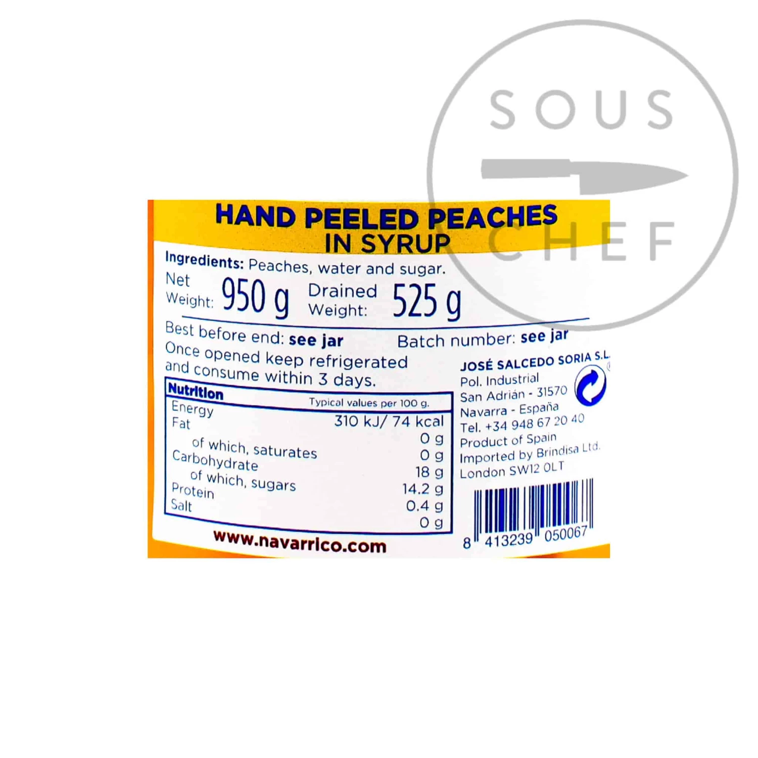 Ingredients Navarrico Hand-Peeled Peach Halves In Syrup 950g 4 Ingredients Navarrico Hand-Peeled Peach Halves In Syrup 950g