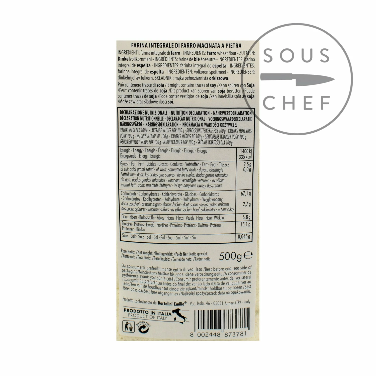 Bartolini Spelt (Farro) Flour 500g Ingredients 4 Bartolini Spelt (Farro) Flour 500g Ingredients