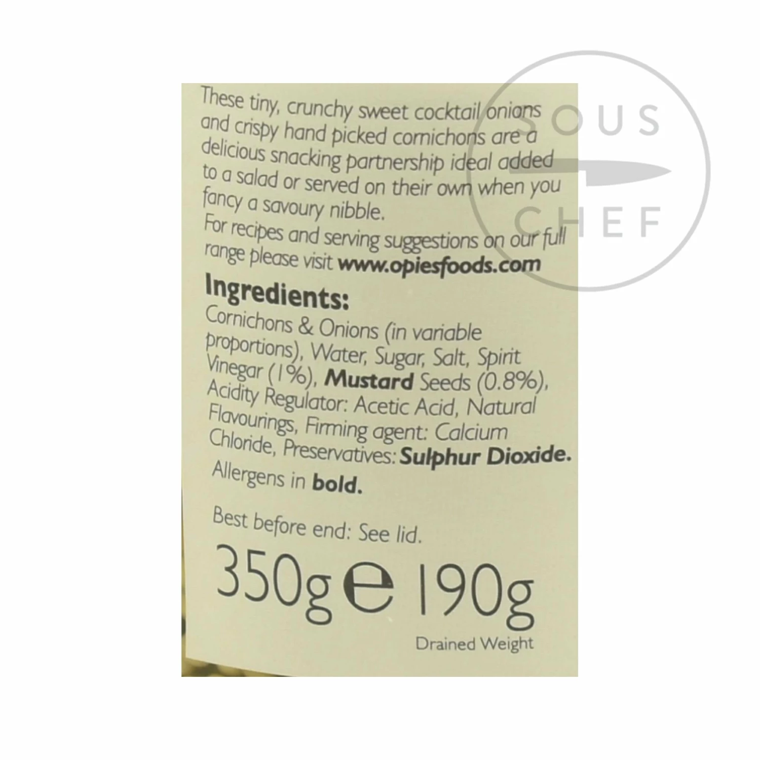 Opies Ingredients Cornichons And Pickled Onions 350g 5 Opies Ingredients Cornichons And Pickled Onions 350g