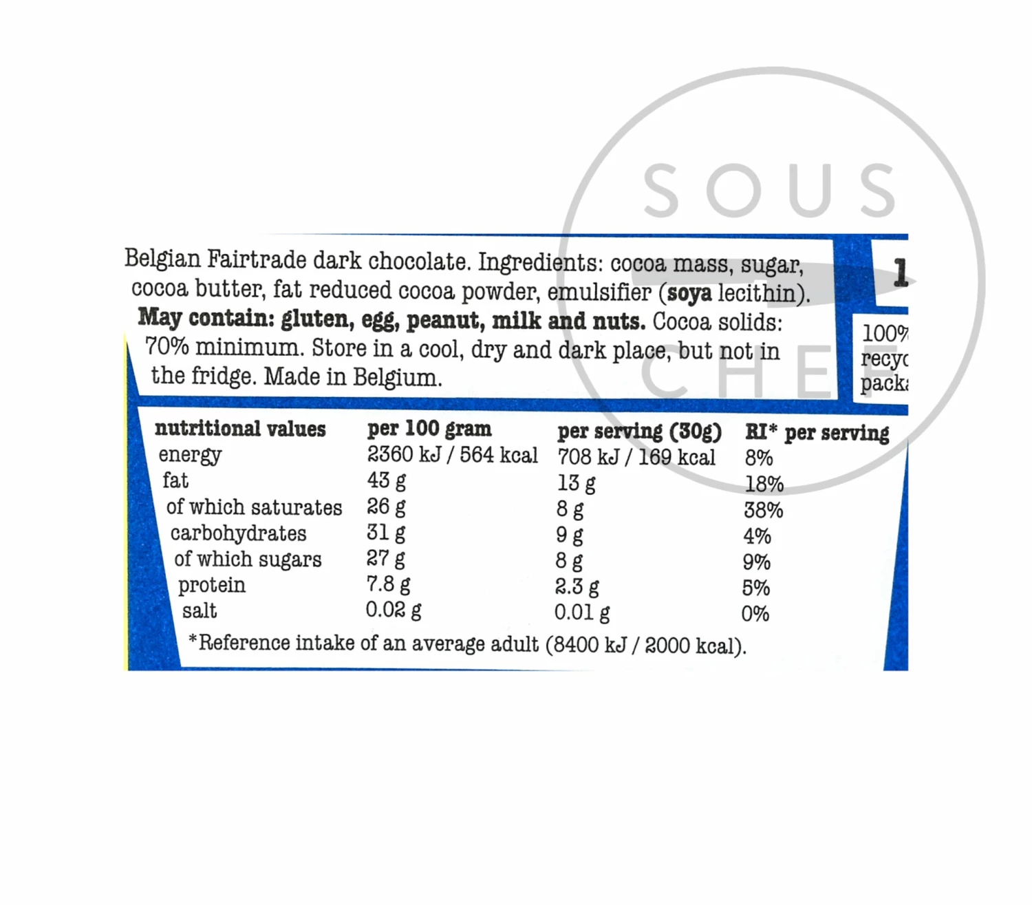 Ingredients Tony's Chocolonely 70% Dark Chocolate 180g 4 Ingredients Tony's Chocolonely 70% Dark Chocolate 180g