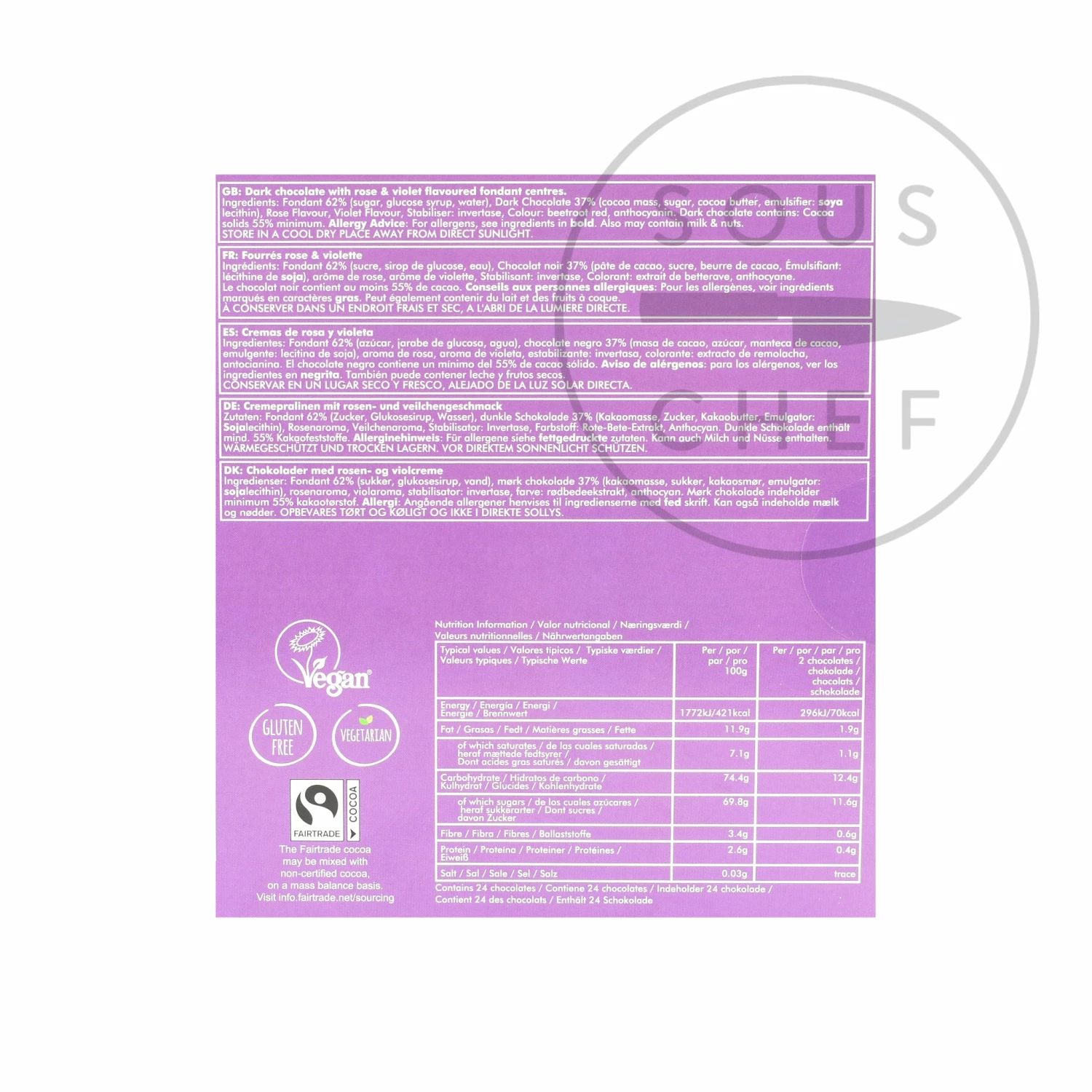 Ingredients Whitakers Rose & Violet Creams 200g 4 Ingredients Whitakers Rose & Violet Creams 200g