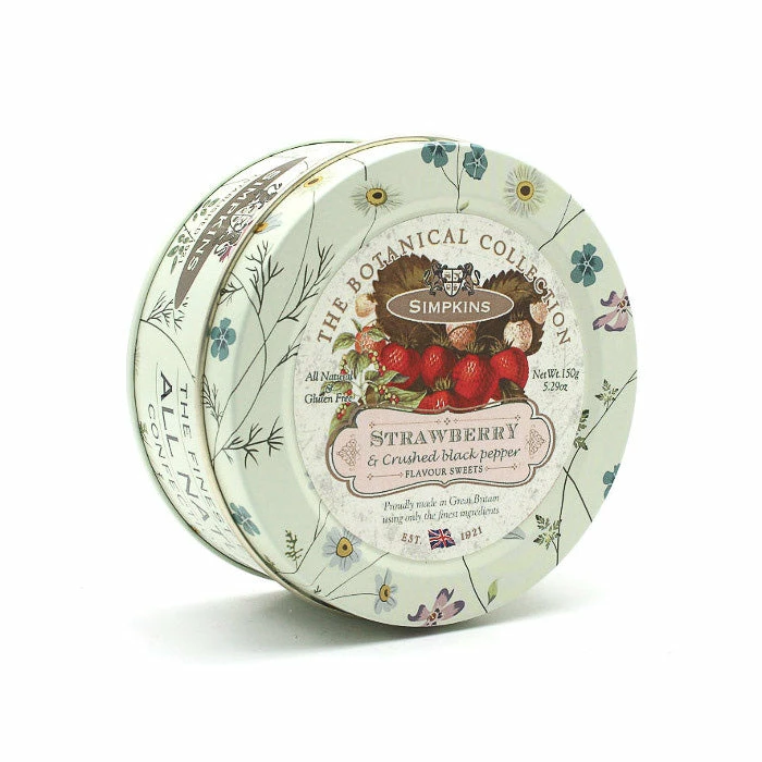Simpkins Botanical Collection Ingredients Botanical Tin Strawberry & Crushed Black Pepper Drops 150g 3 Simpkins Botanical Collection Ingredients Botanical Tin Strawberry & Crushed Black Pepper Drops 150g