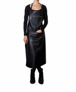 Dutchdeluxes Extra Long Leather Zipper Apron In Classic Black