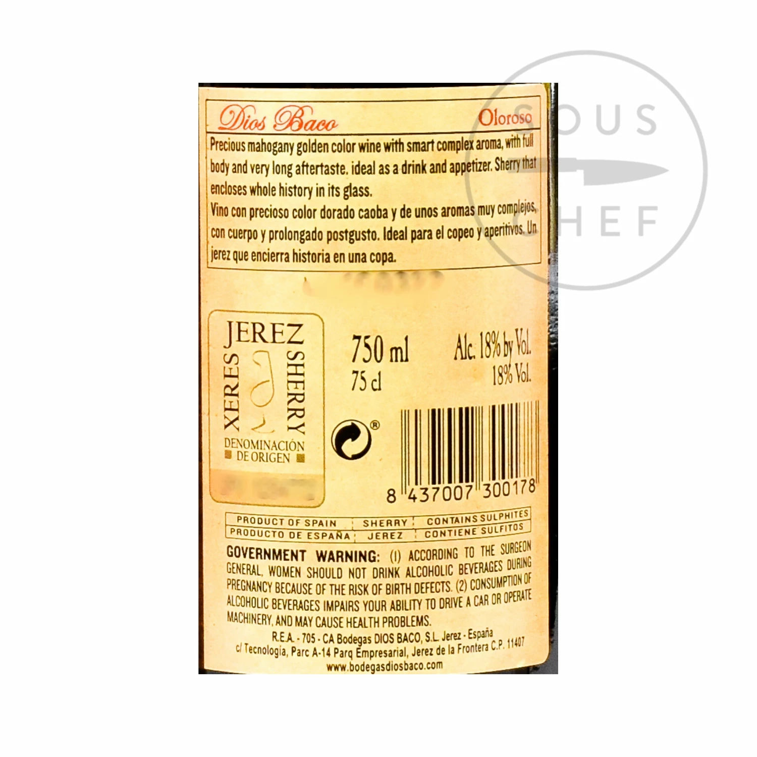 Dios Baco Oloroso Sherry 750ml Ingredients 5 Dios Baco Oloroso Sherry 750ml Ingredients