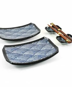 Kiji Stoneware & Ceramics Tableware Blue Wave Sushi Serving Set
