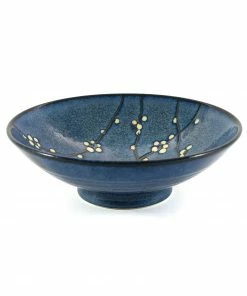 Kiji Stoneware & Ceramics Blue Sakura Shallow Bowl 24.5cm