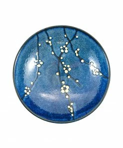 Kiji Stoneware & Ceramics Blue Sakura Shallow Bowl 24.5cm