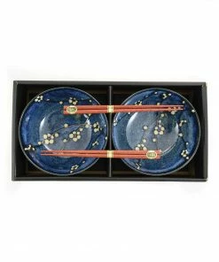 Kiji Stoneware & Ceramics Blue Sakura Udon Bowl Set Tableware