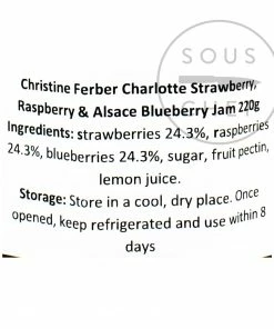 Ingredients Christine Ferber Charlotte Strawberry, Raspberry & Alsace Blueberry Jam 220g 5 Ingredients Christine Ferber Charlotte Strawberry, Raspberry & Alsace Blueberry Jam 220g