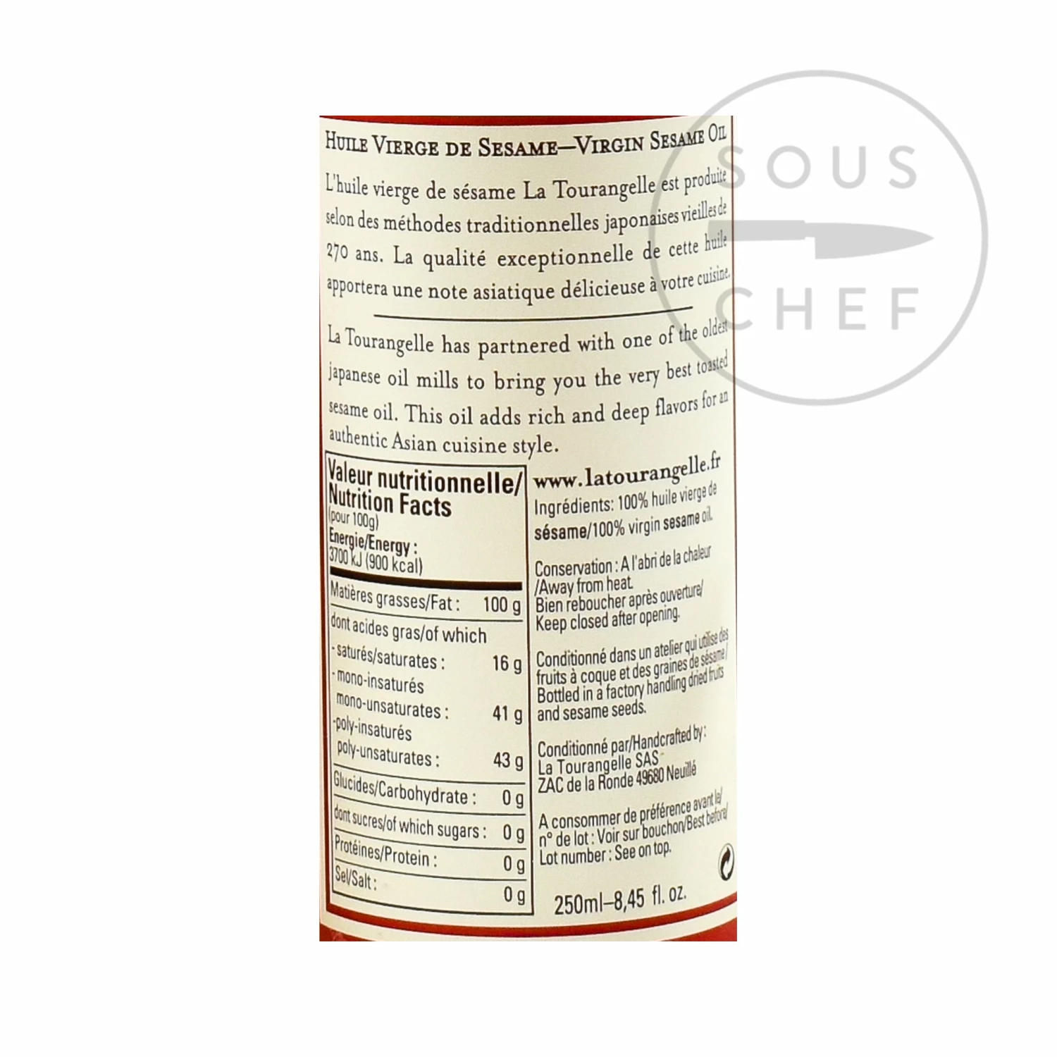 Ingredients La Tourangelle Virgin Sesame Oil 250ml 4 Ingredients La Tourangelle Virgin Sesame Oil 250ml
