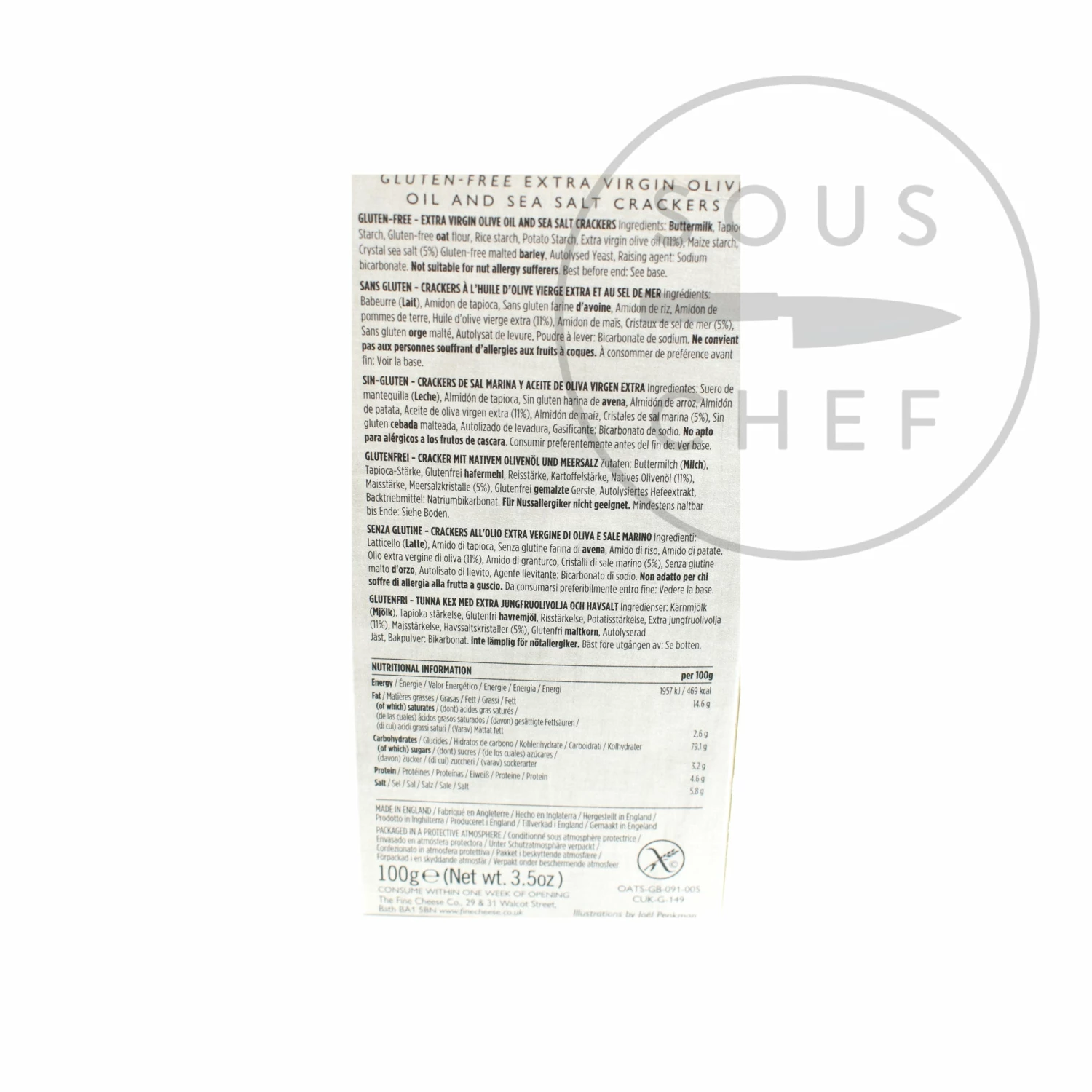 The Fine Cheese Co Ingredients Gluten Free Extra Virgin Olive Oil & Sea Salt Crackers 100g 4 The Fine Cheese Co Ingredients Gluten Free Extra Virgin Olive Oil & Sea Salt Crackers 100g