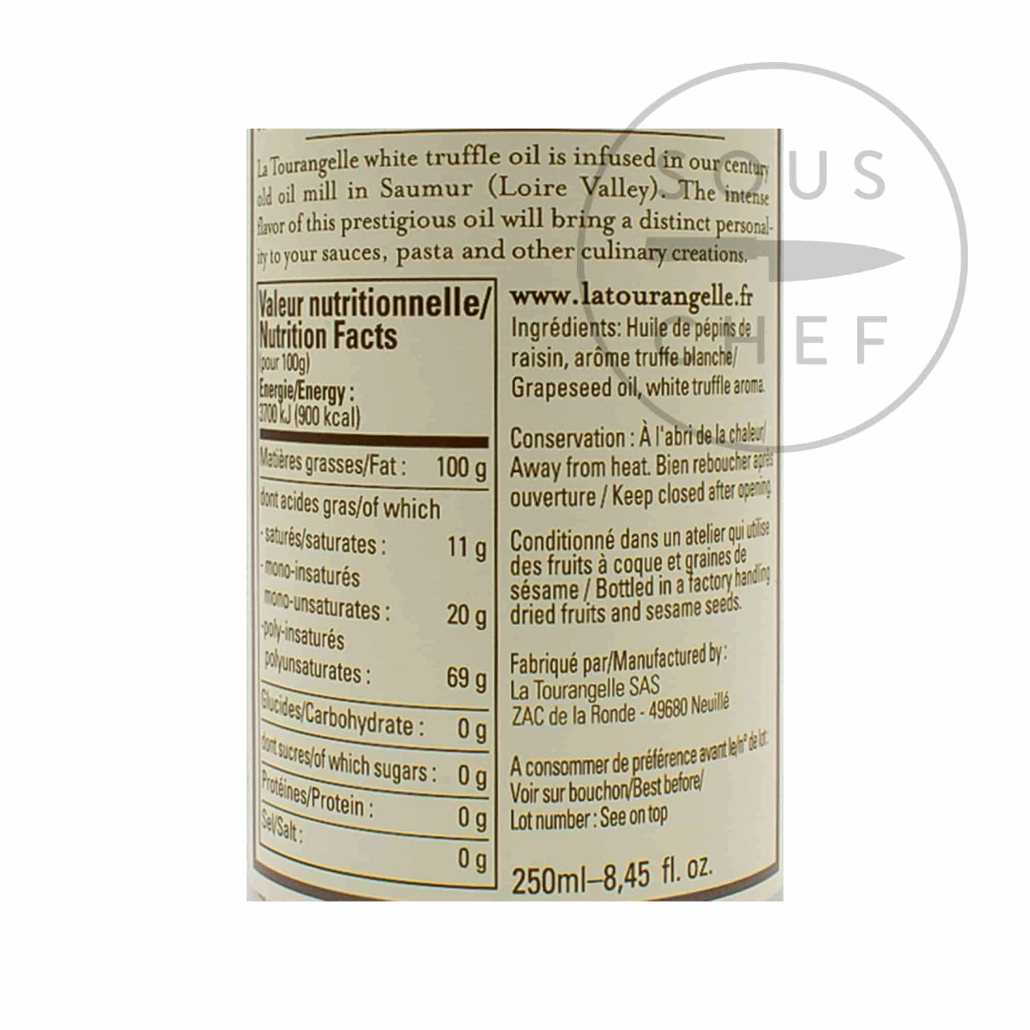 Ingredients La Tourangelle White Truffle Oil 250ml 4 Ingredients La Tourangelle White Truffle Oil 250ml