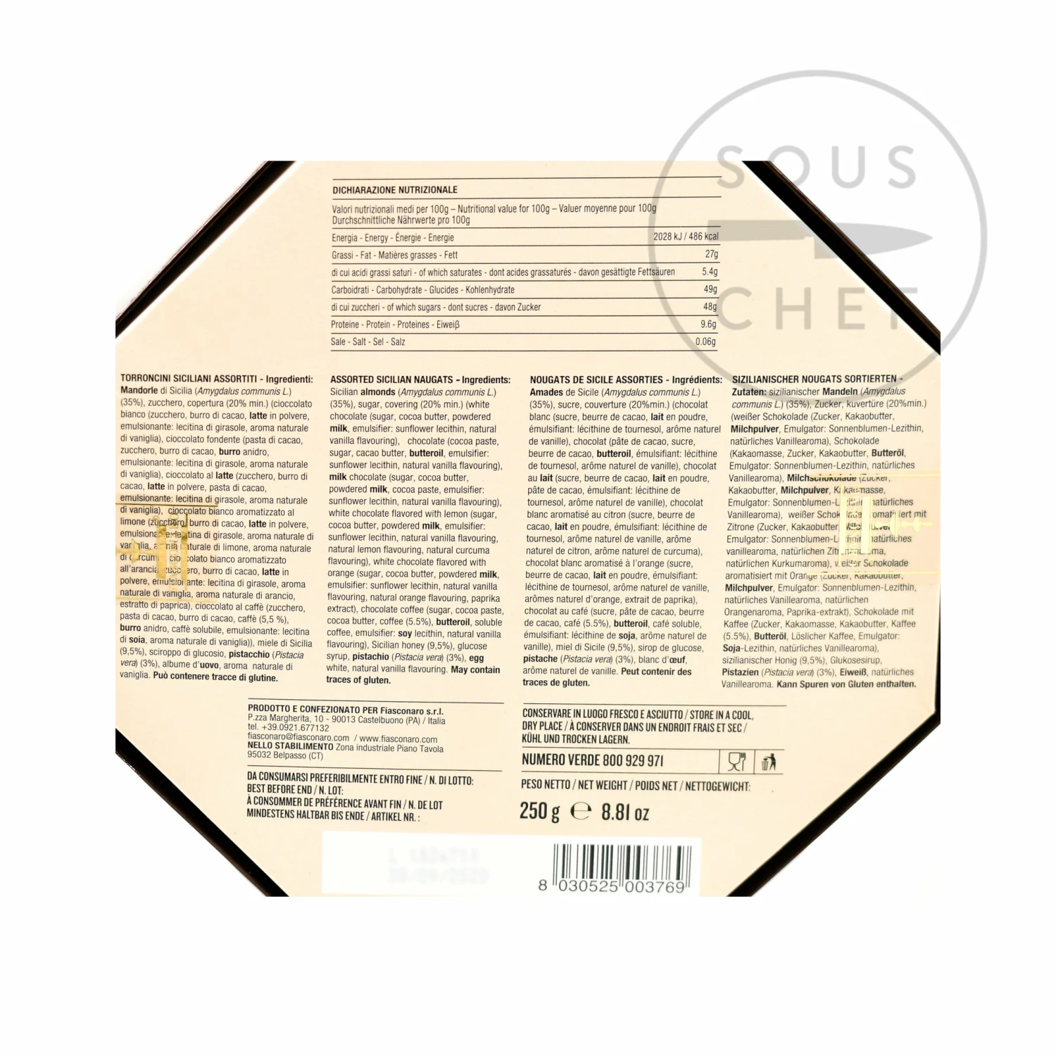 Ingredients Fiasconaro Sicilian Mini Torrone 250g 4 Ingredients Fiasconaro Sicilian Mini Torrone 250g