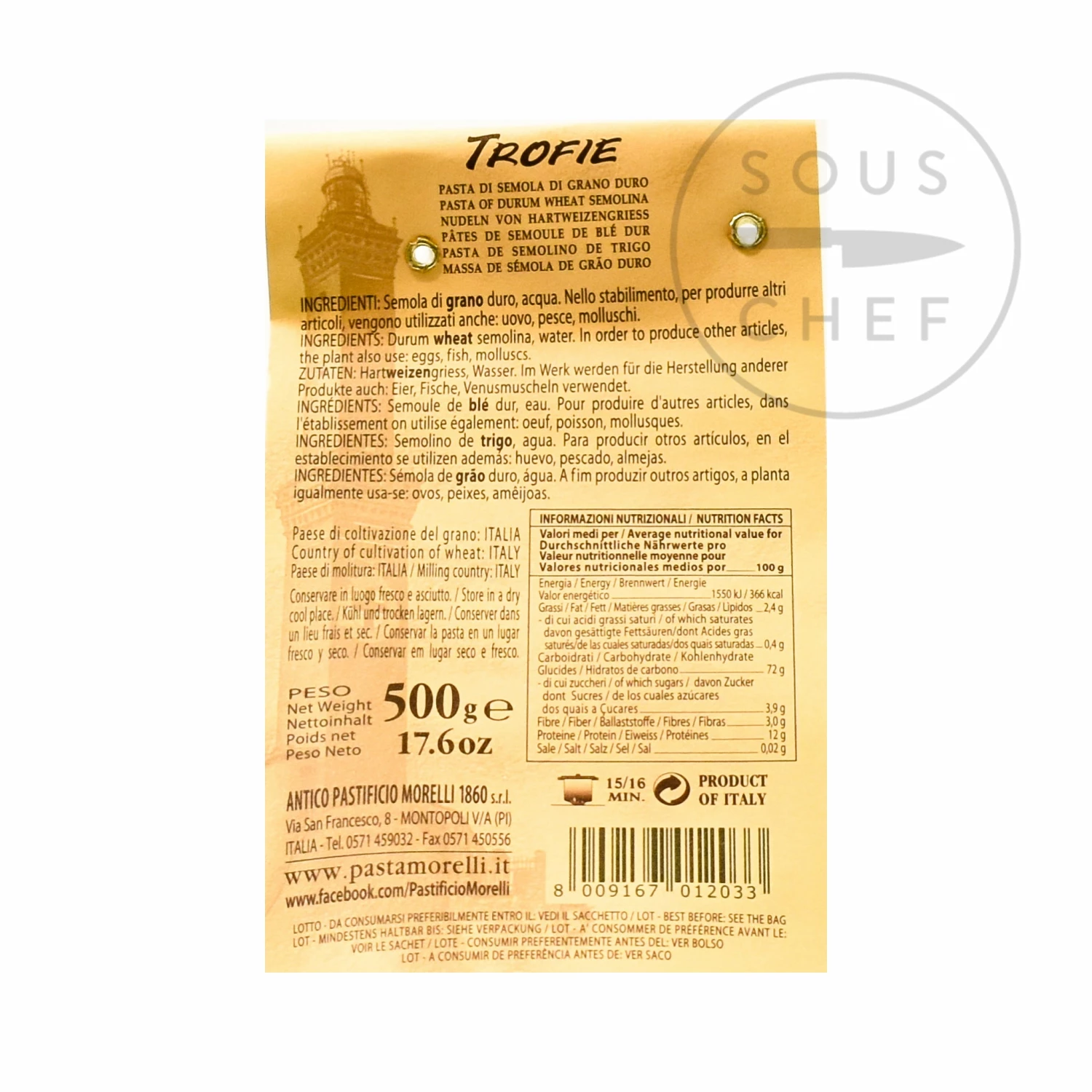 Ingredients Morelli Trofie 500g 4 Ingredients Morelli Trofie 500g