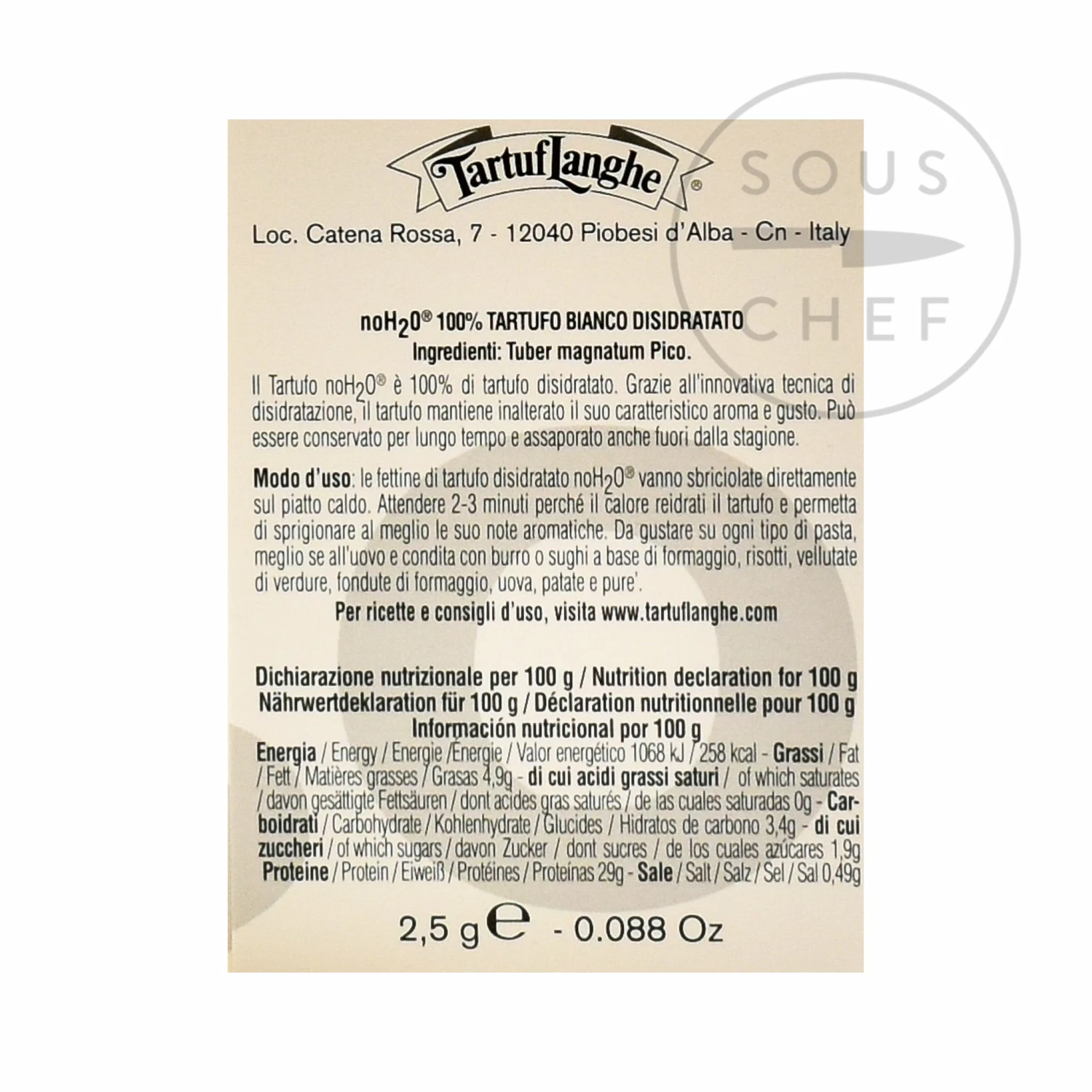 Tartuflanghe Freeze-Dried Alba White Truffle 2.5g Ingredients 4 Tartuflanghe Freeze-Dried Alba White Truffle 2.5g Ingredients