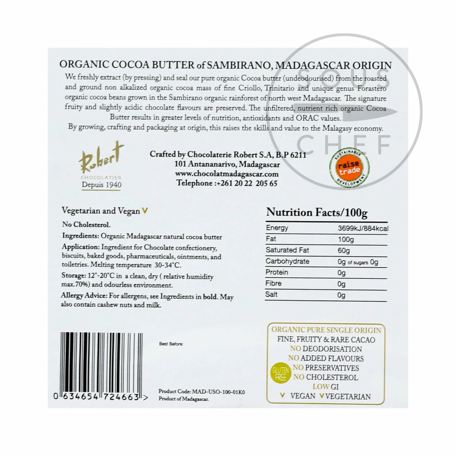 Chocolat Madagascar Organic Fine Undeodorised Cocoa Butter 1kg 4 Chocolat Madagascar Organic Fine Undeodorised Cocoa Butter 1kg