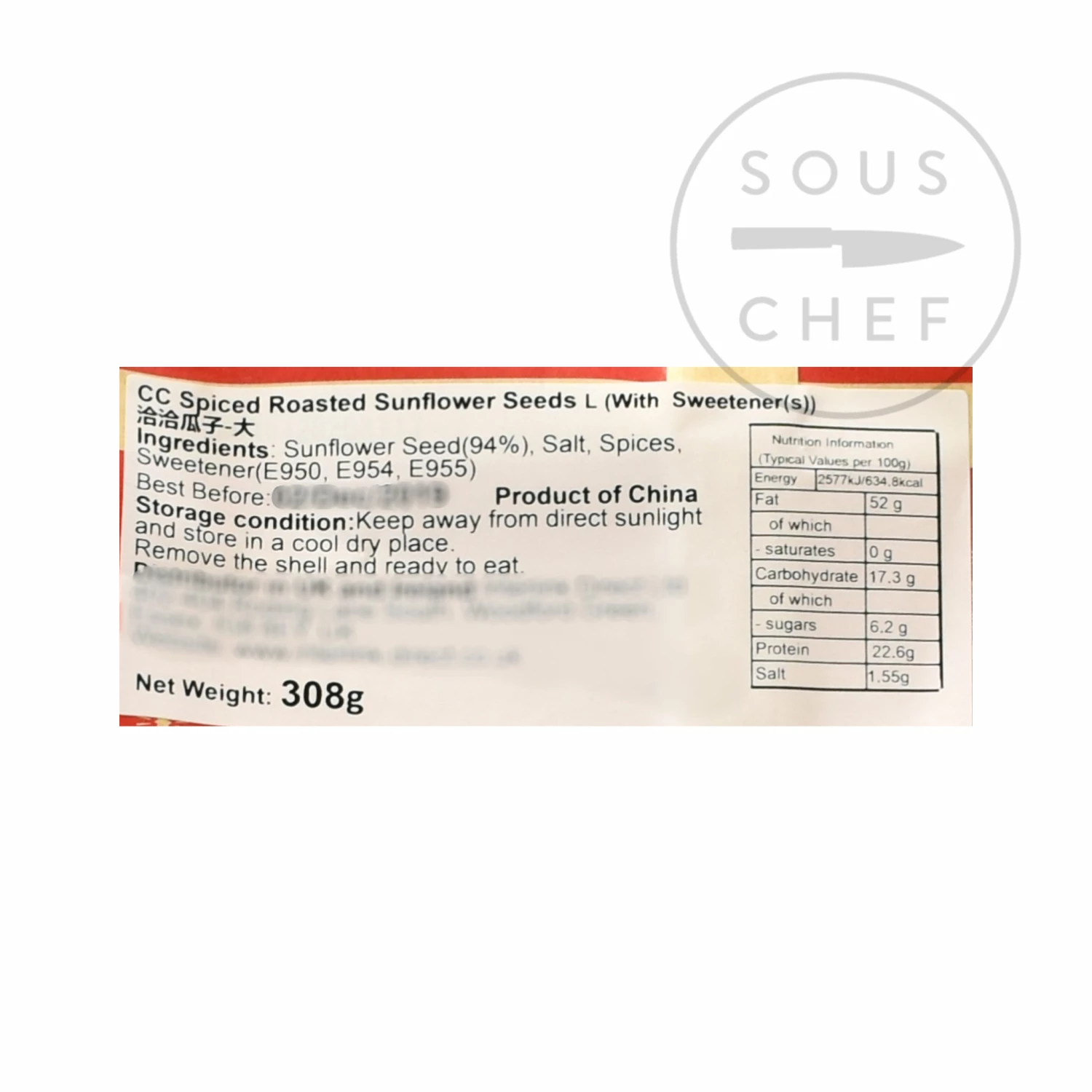 CC Roasted Sunflower Seeds 308g Ingredients 4 CC Roasted Sunflower Seeds 308g Ingredients