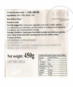 TT Ingredients Hot Pot Rice Cake (or Toppoki) 450g 6 TT Ingredients Hot Pot Rice Cake (or Toppoki) 450g