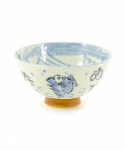 Kiji Stoneware & Ceramics Rice Bowl With Blue Fish 9 Kiji Stoneware & Ceramics Rice Bowl With Blue Fish