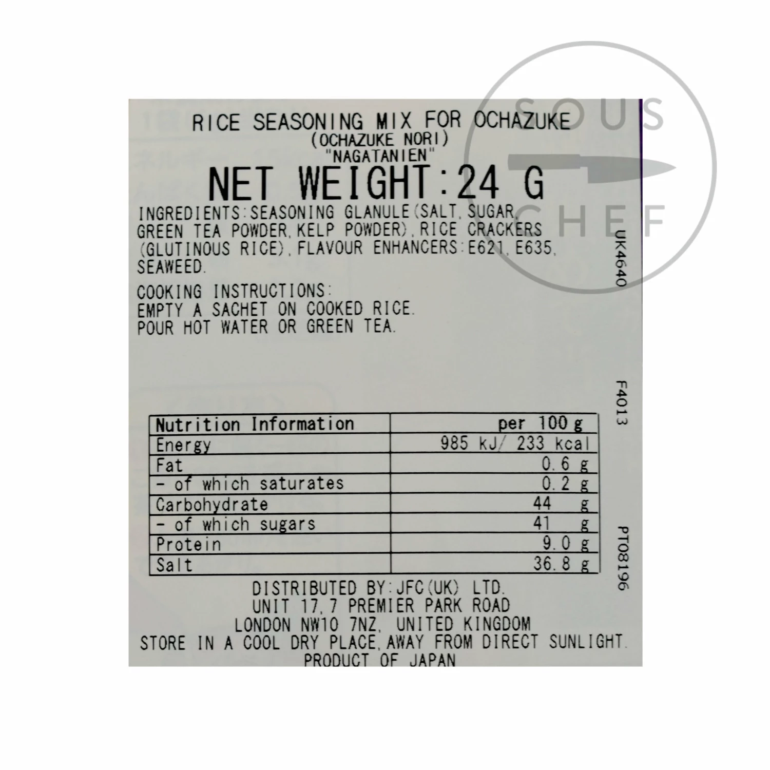 Nagatantien Instant Ochazuke Rice Seasoning - Nori 4 X 6g Ingredients