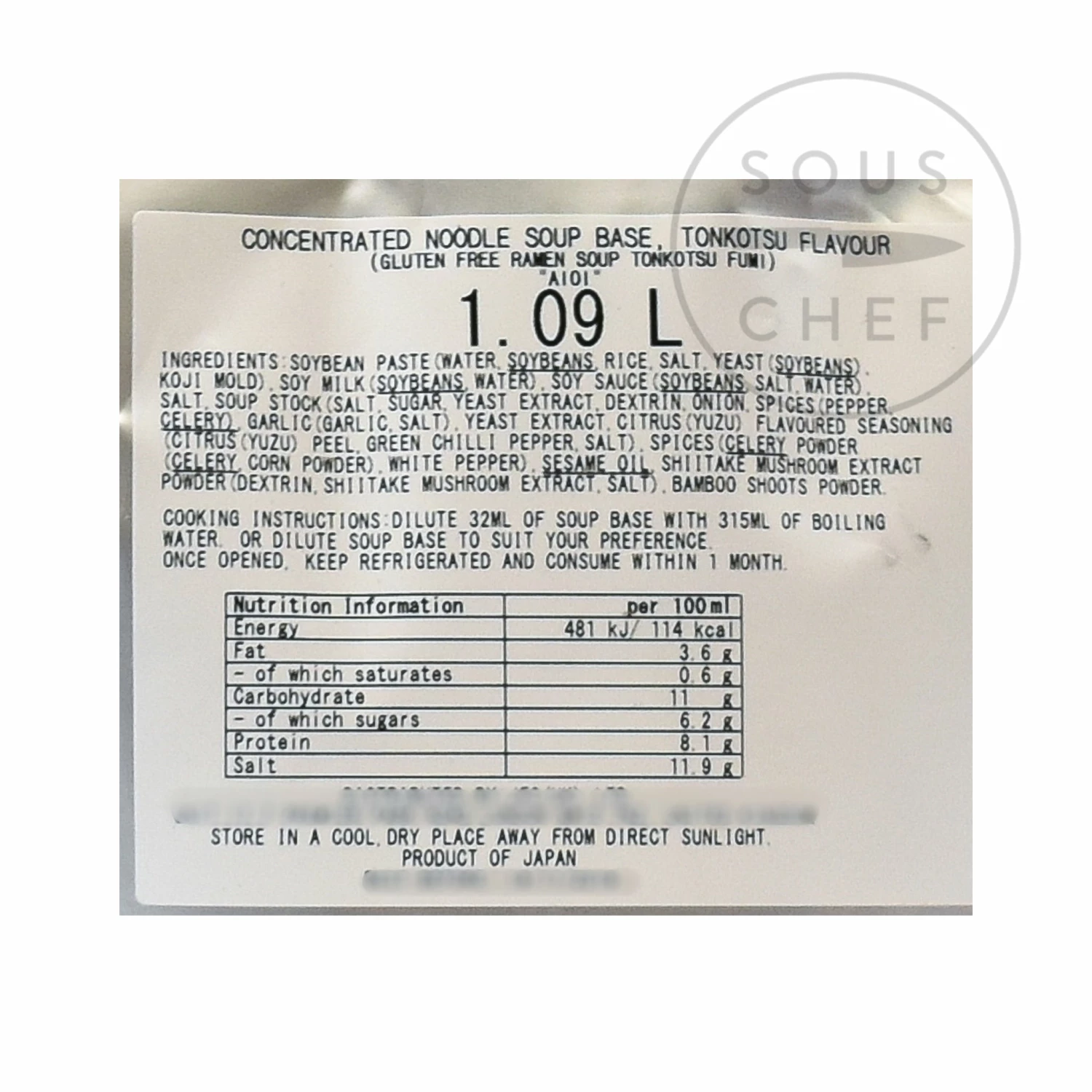 Aioi Tonkotsu Flavour Ramen Soup Base 1.1 Litre Ingredients 4 Aioi Tonkotsu Flavour Ramen Soup Base 1.1 Litre Ingredients