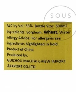 MouTai Chun 1998 Baijiu 53% 500ml Ingredients