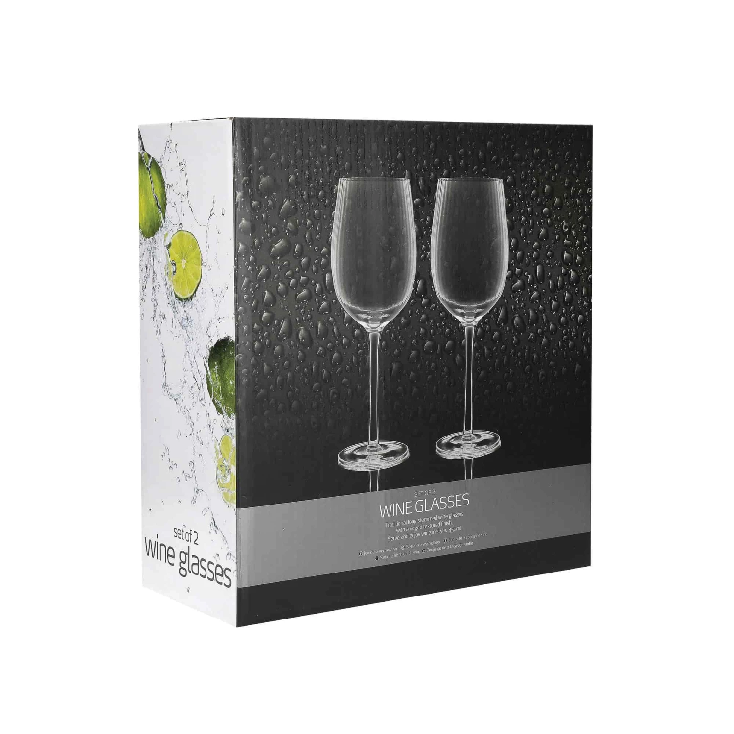 BarCraft Tableware Ribbed Wine Glasses 450ml Set Of 2 4 BarCraft Tableware Ribbed Wine Glasses 450ml Set Of 2