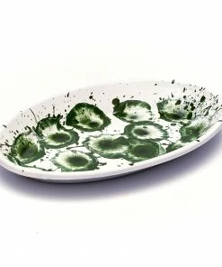 Kapka Splatter Madness Enamel Oval Serving Plate Green 31cm