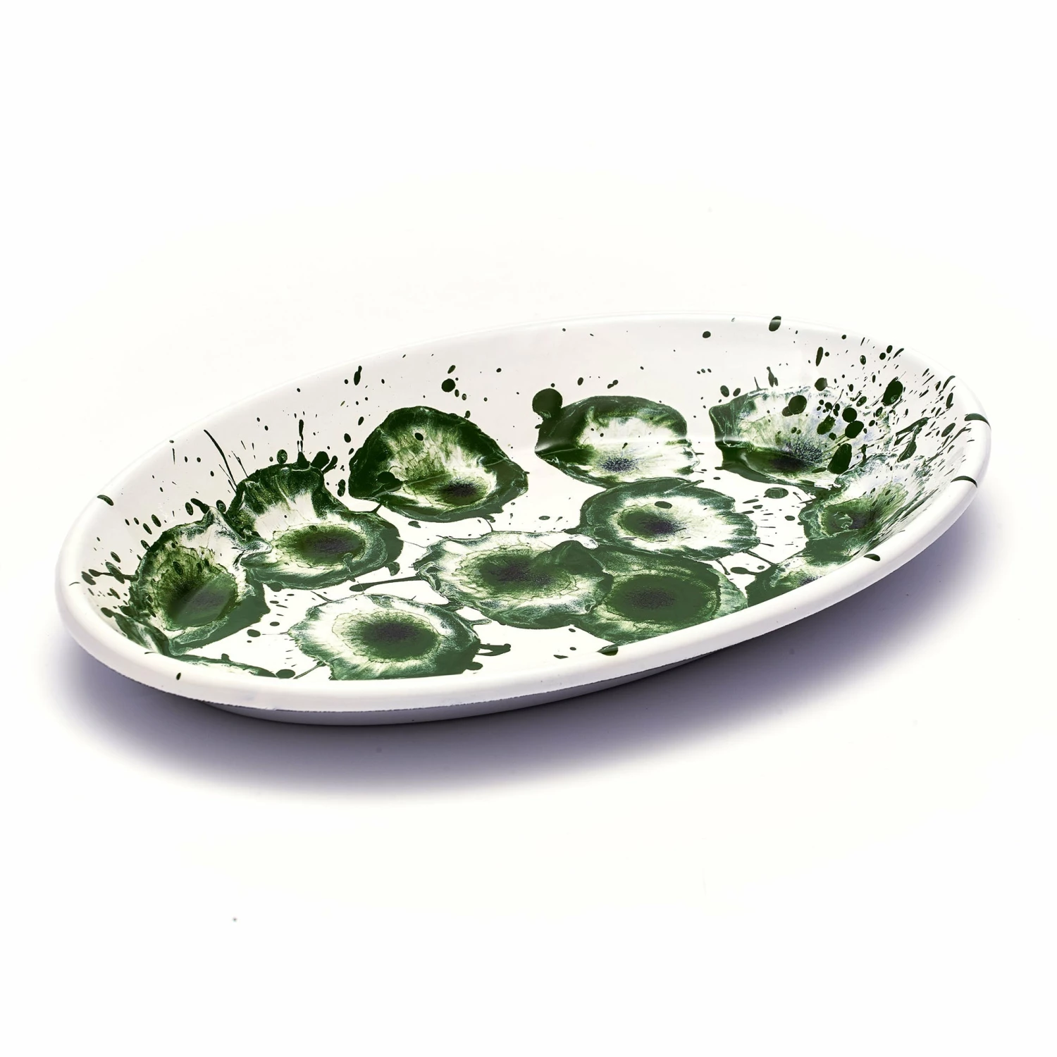 Kapka Splatter Madness Enamel Oval Serving Plate Green 31cm 3 Kapka Splatter Madness Enamel Oval Serving Plate Green 31cm