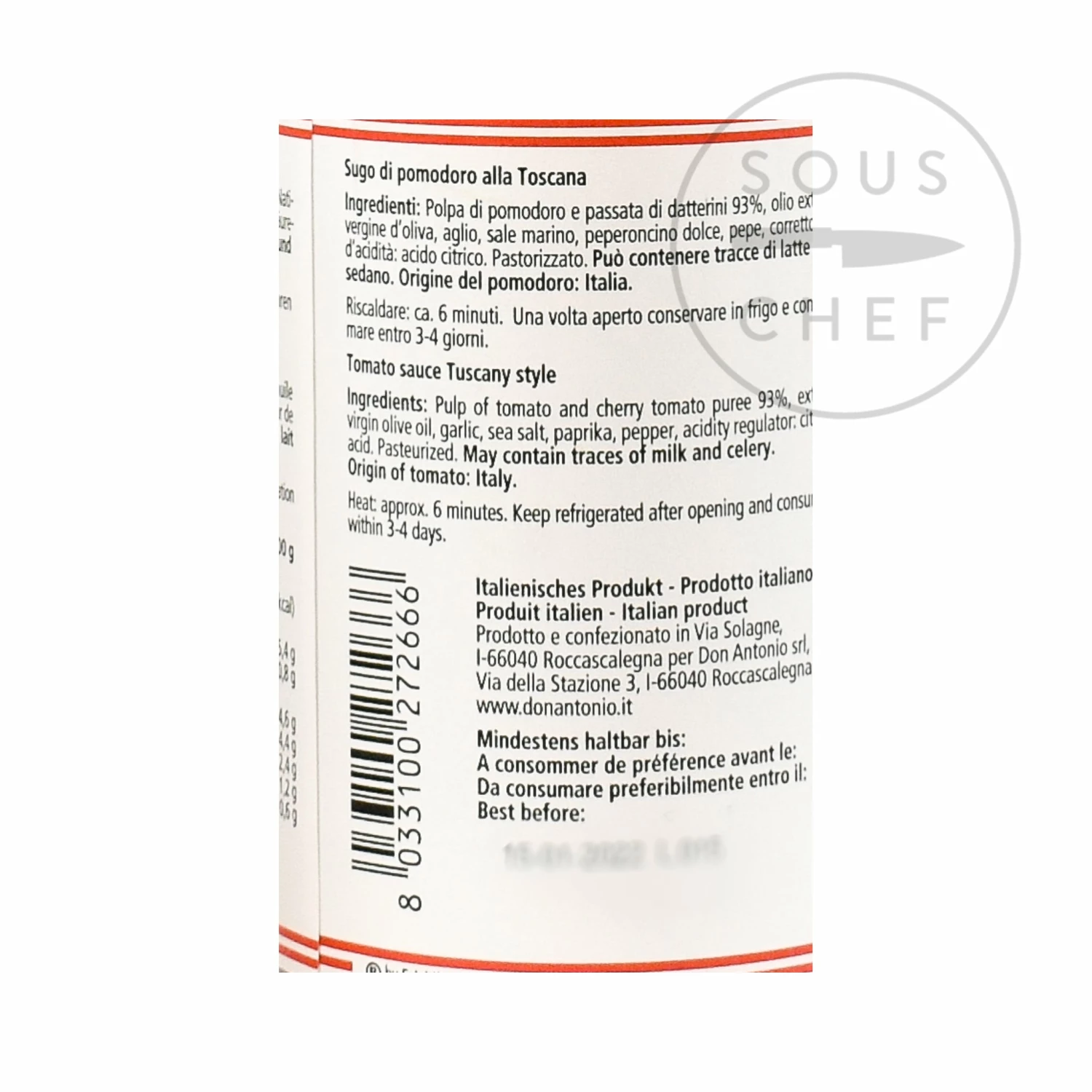 Don Antonio Toscana Sauce 500g Ingredients 6 Don Antonio Toscana Sauce 500g Ingredients