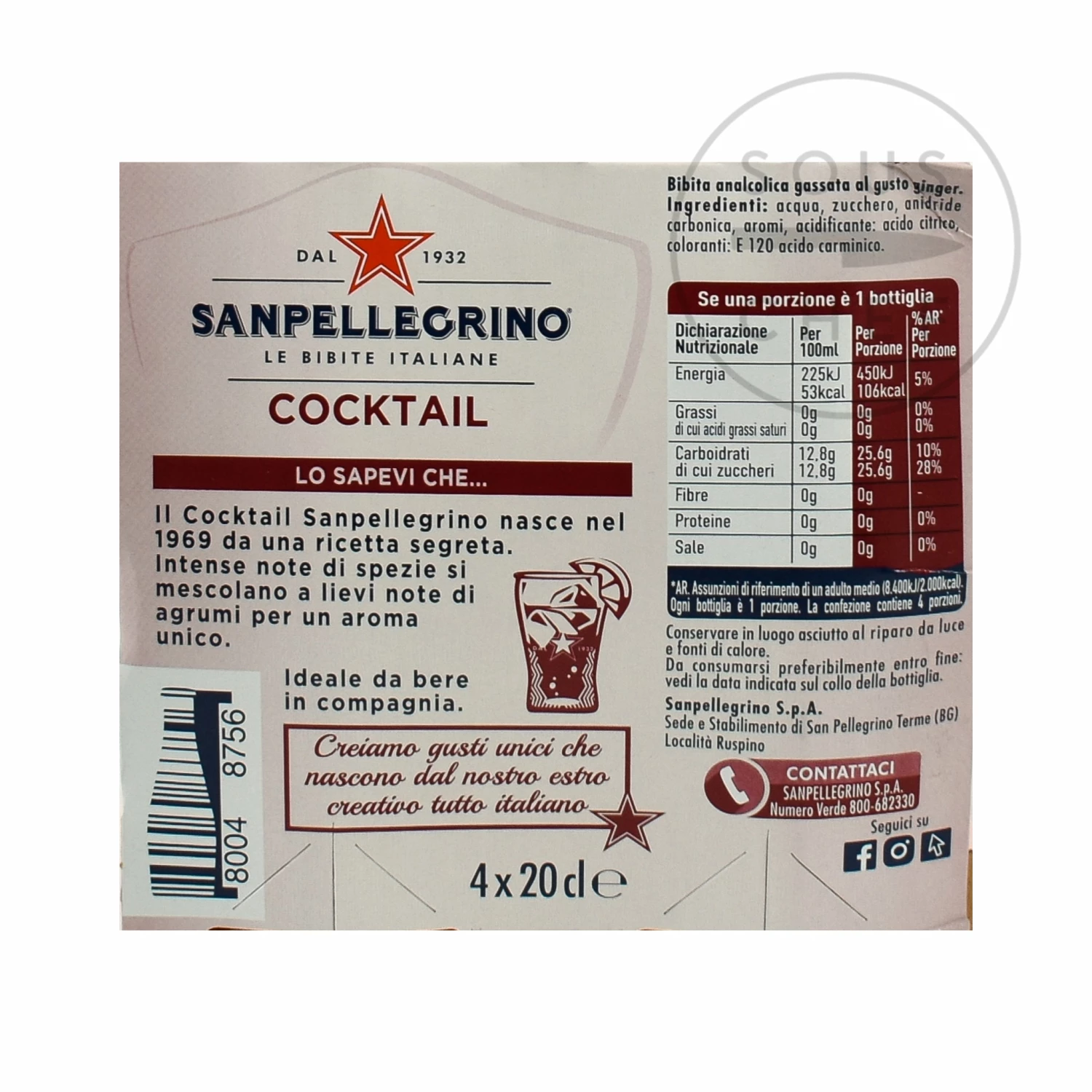 Ingredients Sanpellegrino Cocktail - 20cl X 4 4 Ingredients Sanpellegrino Cocktail - 20cl X 4