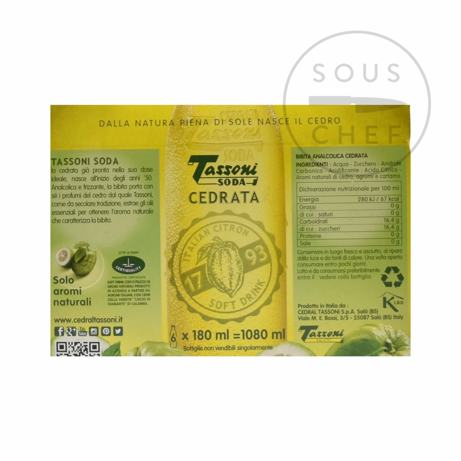 Ingredients Tassoni Cedrata Bottles - 6 Bottles 18cl X 6 5 Ingredients Tassoni Cedrata Bottles - 6 Bottles 18cl X 6