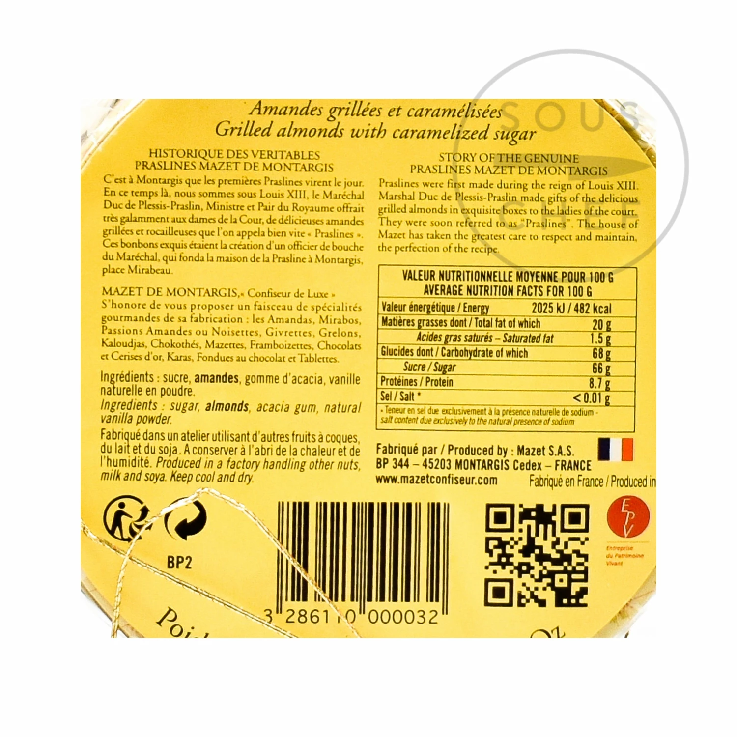 Ingredients Mazet De Montargis Pralines Tin 250g 8 Ingredients Mazet De Montargis Pralines Tin 250g