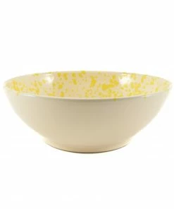 Puglia Handmade Puglia Yellow Splatter Large Salad Bowl 28cm Tableware