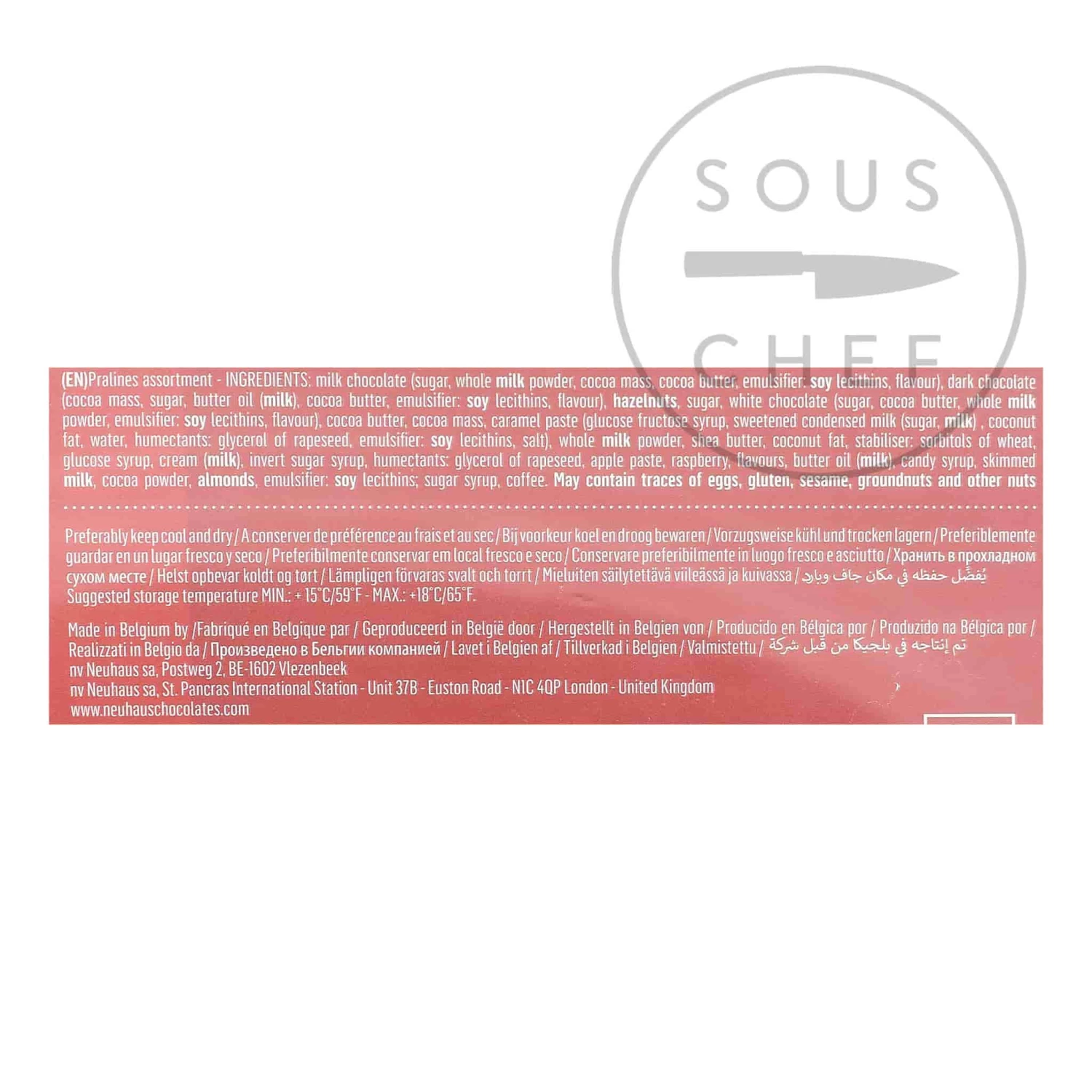 Neuhaus Red Metal Heart Belgian Chocolates - 10 Pieces Ingredients 4 Neuhaus Red Metal Heart Belgian Chocolates - 10 Pieces Ingredients