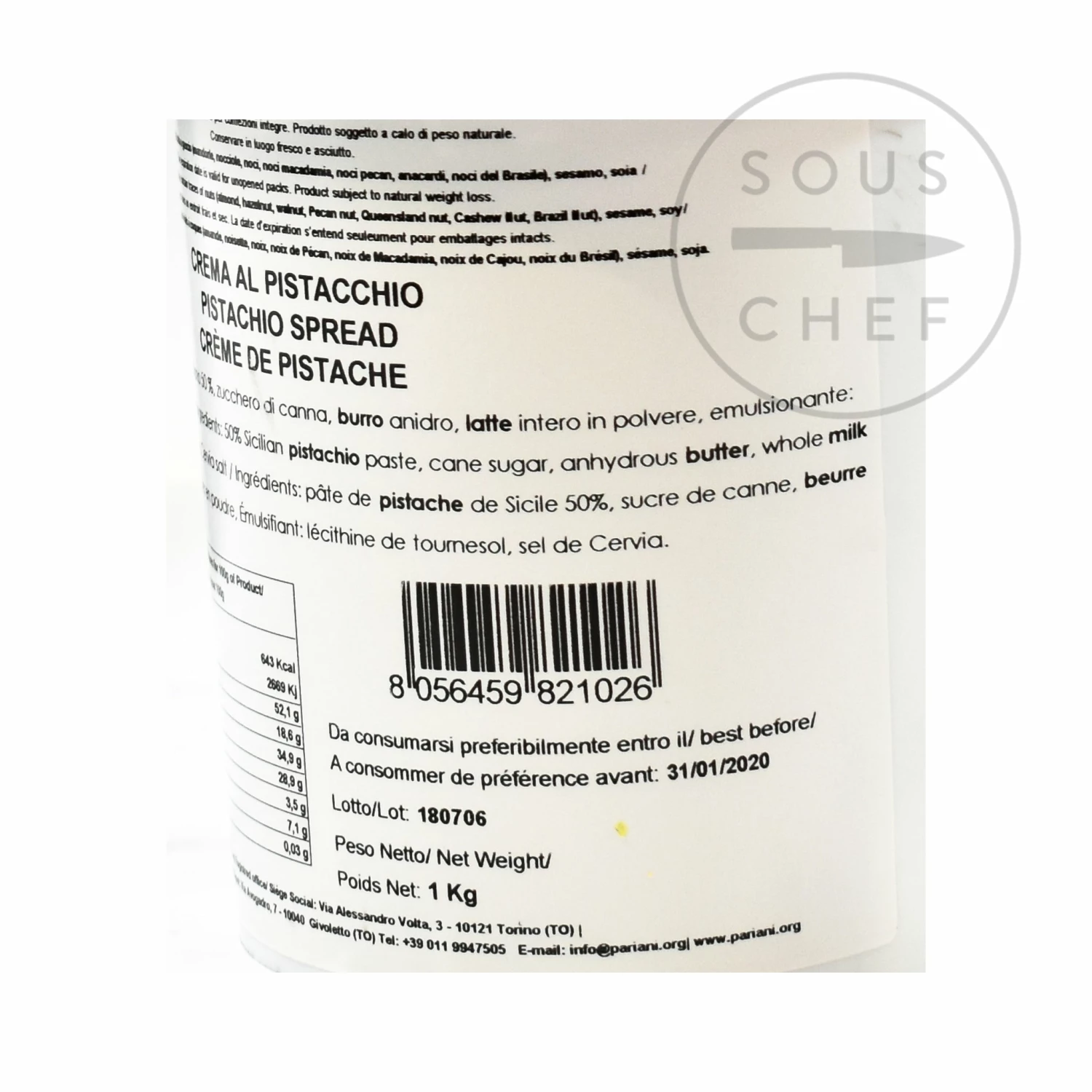 Pariani Sweet Sicilian Pistachio Cream 1kg Ingredients 4 Pariani Sweet Sicilian Pistachio Cream 1kg Ingredients