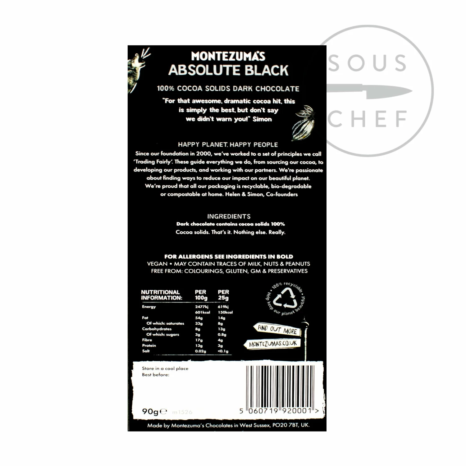 Montezuma's Dark Chocolate Absolute Black 100% Cocoa 90g Ingredients 4 Montezuma's Dark Chocolate Absolute Black 100% Cocoa 90g Ingredients