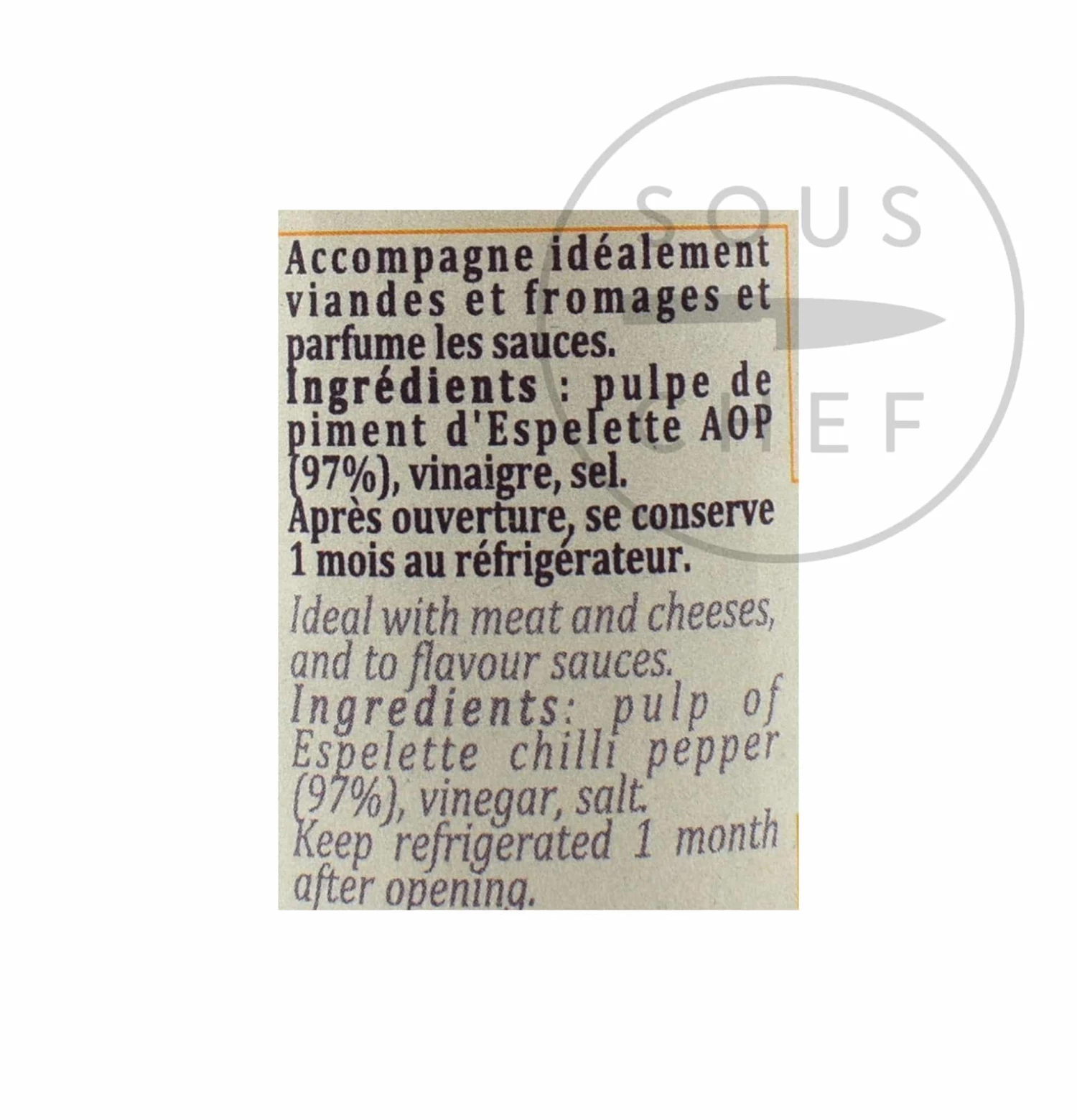 Terre Exotique Espelette Chilli Pepper Puree 90g Ingredients 6 Terre Exotique Espelette Chilli Pepper Puree 90g Ingredients