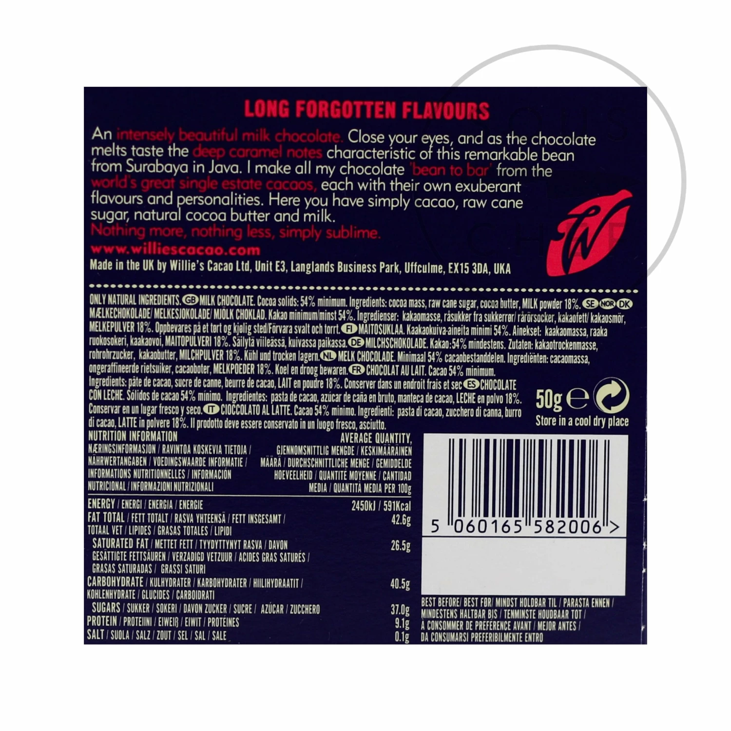 Willie's Cacao Milk Of The Stars 54% Milk Chocolate 50g Ingredients 4 Willie's Cacao Milk Of The Stars 54% Milk Chocolate 50g Ingredients