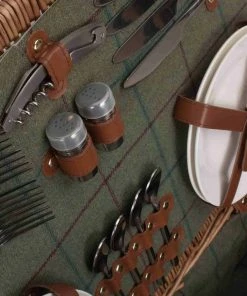 Willow Direct Tweed Picnic Hamper For 4 Green 12 Willow Direct Tweed Picnic Hamper For 4 Green