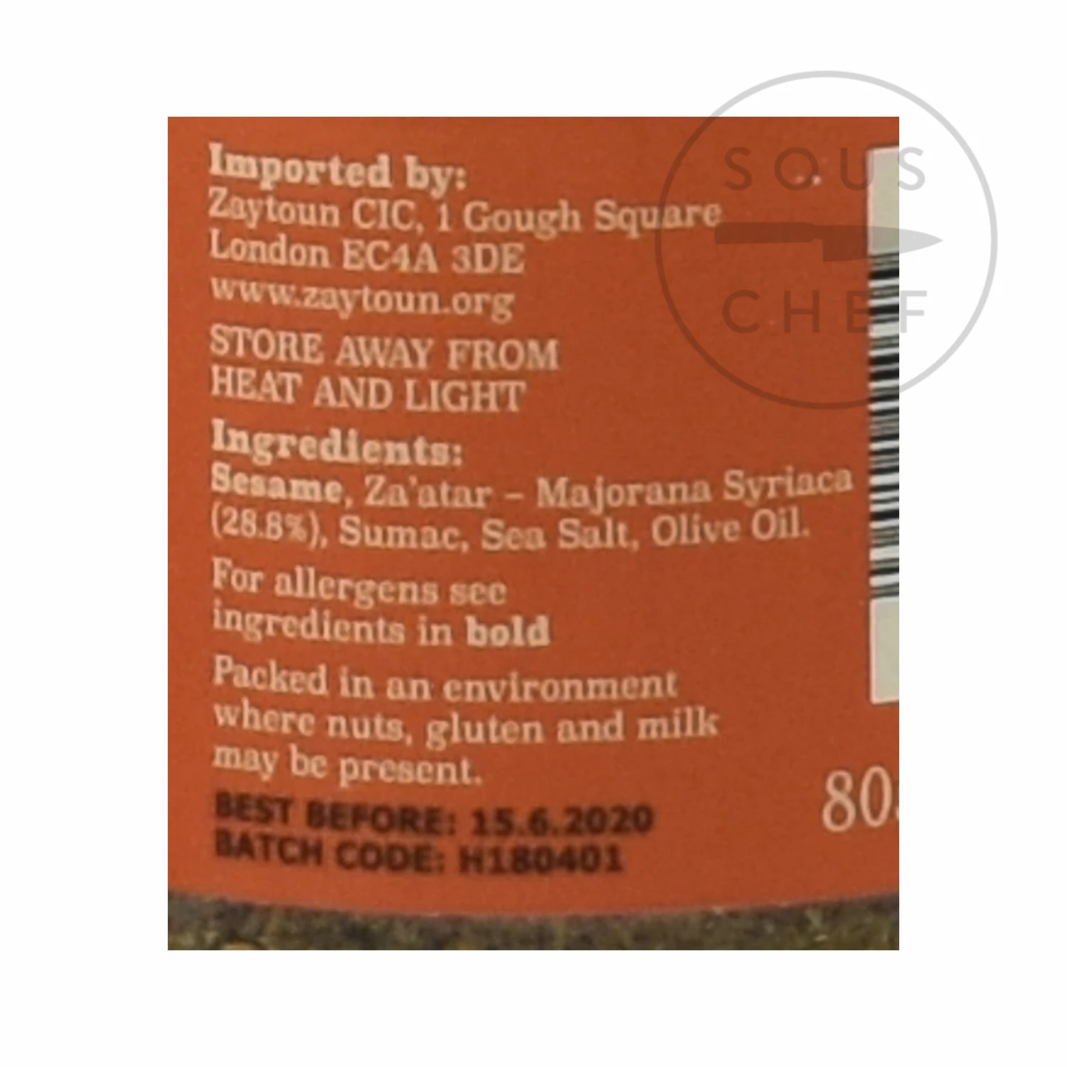 Zaytoun Palestinian Za'atar 80g Ingredients 5 Zaytoun Palestinian Za'atar 80g Ingredients