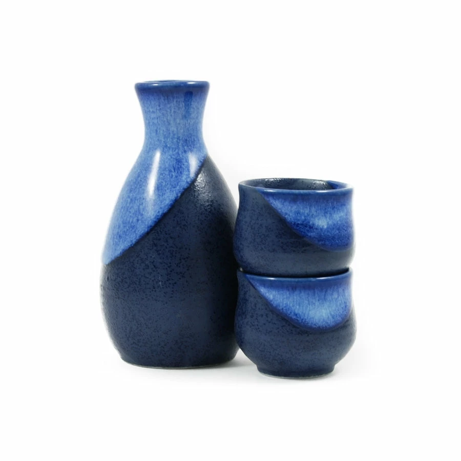 Kiji Stoneware & Ceramics Tableware Blue Sake Set 4 Kiji Stoneware & Ceramics Tableware Blue Sake Set