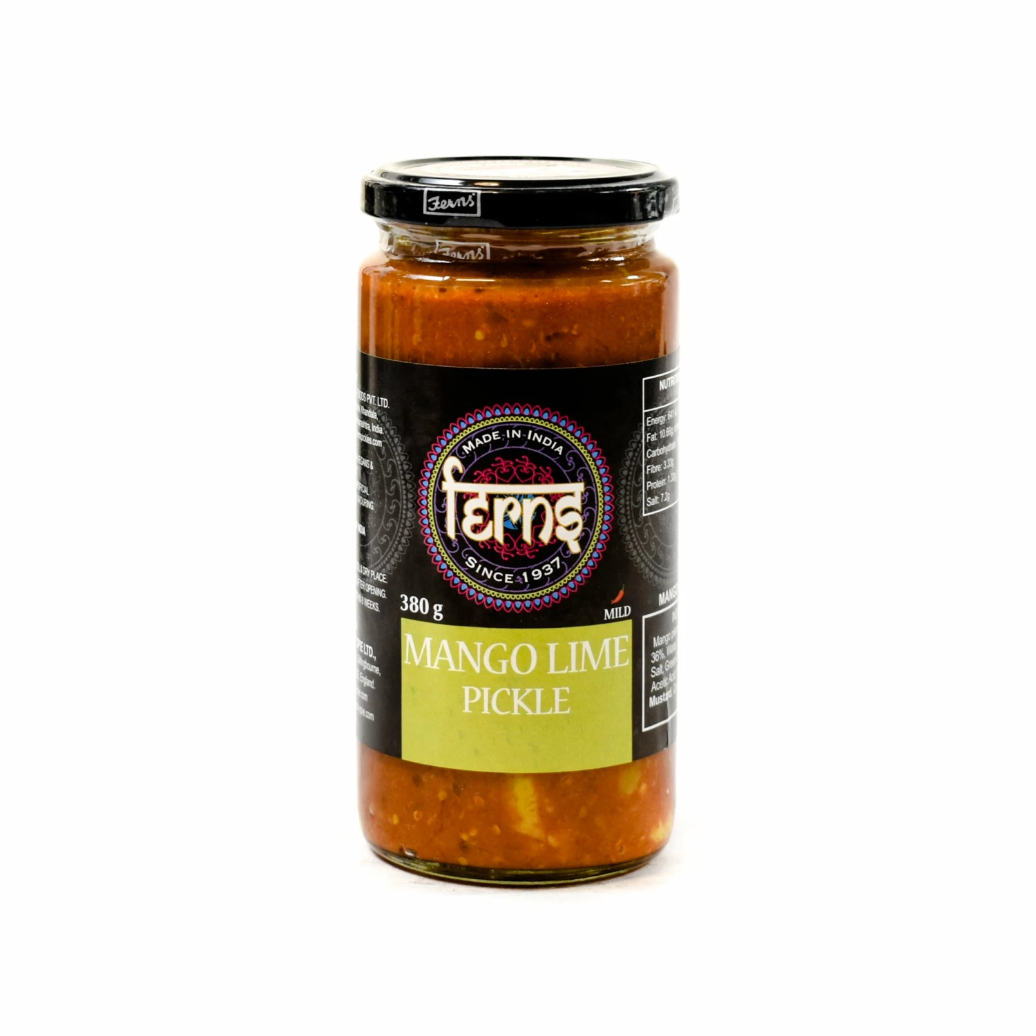 Ingredients Ferns' Mango Lime Pickle 380g 3 Ingredients Ferns' Mango Lime Pickle 380g