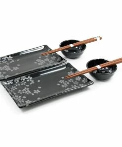 Kiji Stoneware & Ceramics Kuro Hana Sushi Serving Set